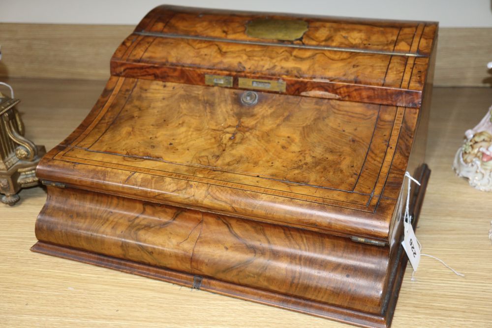 A Victorian burr walnut lap desk, width 43cm